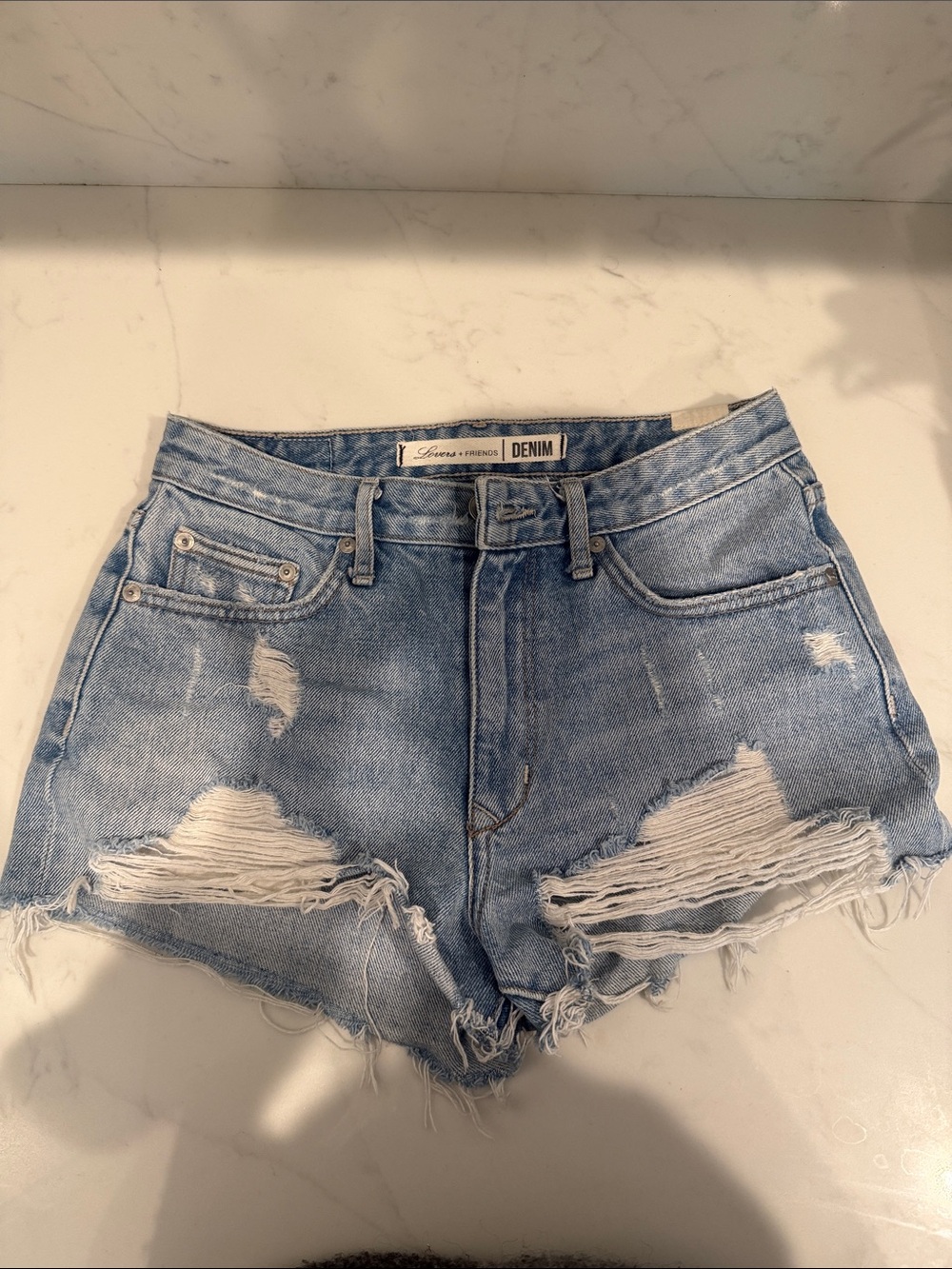 Lovers + Friends Light Blue Distressed Denim Shorts